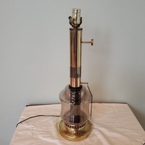 Vintage Brass Converted Oil Lamp with Glass Base MCM Style